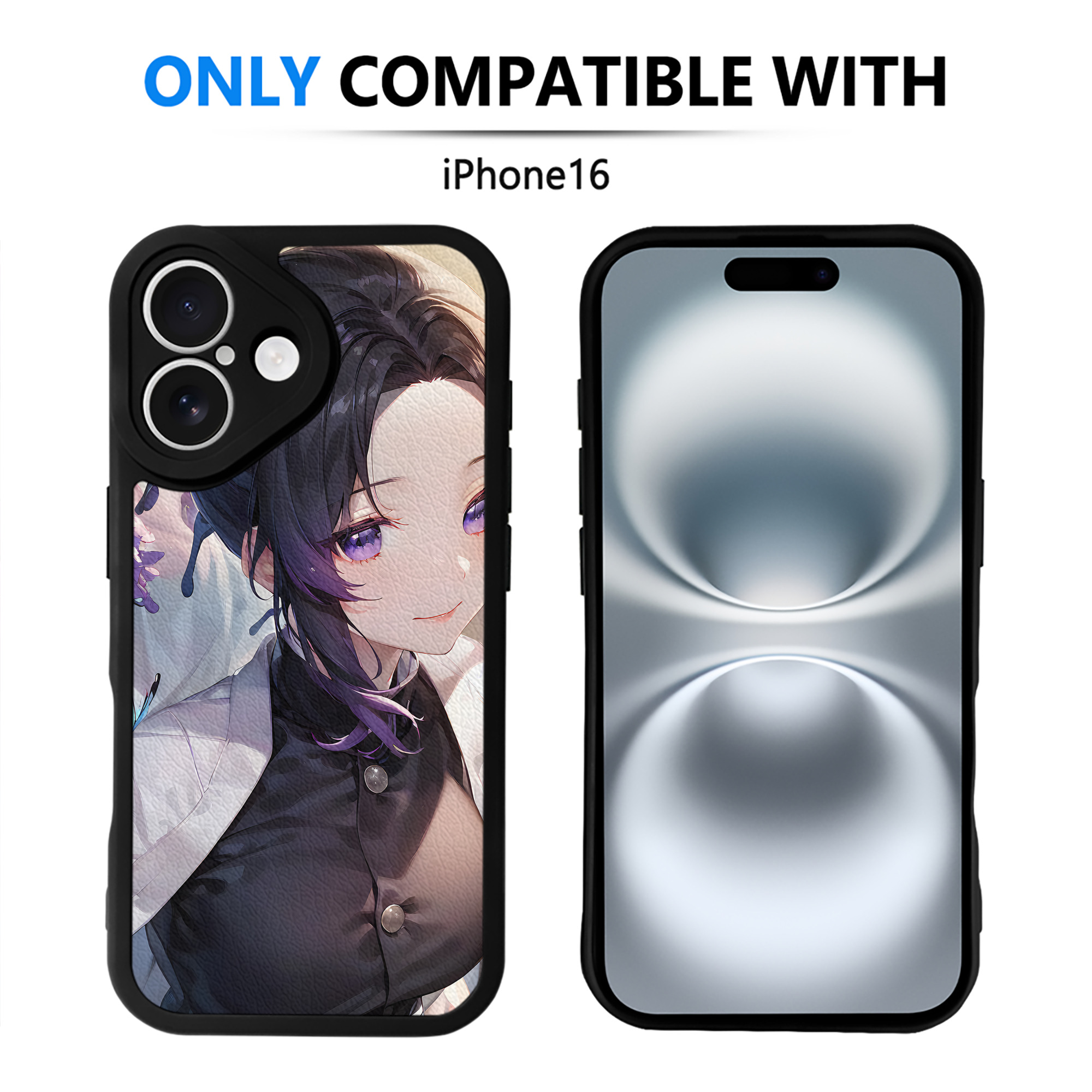 （画像用） 鬼滅の刃（きめつのやいば）蟲柱-胡蝶 しのぶ／こちょう しのぶ Kochou Shinobu 【iPhone 16シリーズ対応】シリコンスマホケース（レザー調） 材質：シリコン